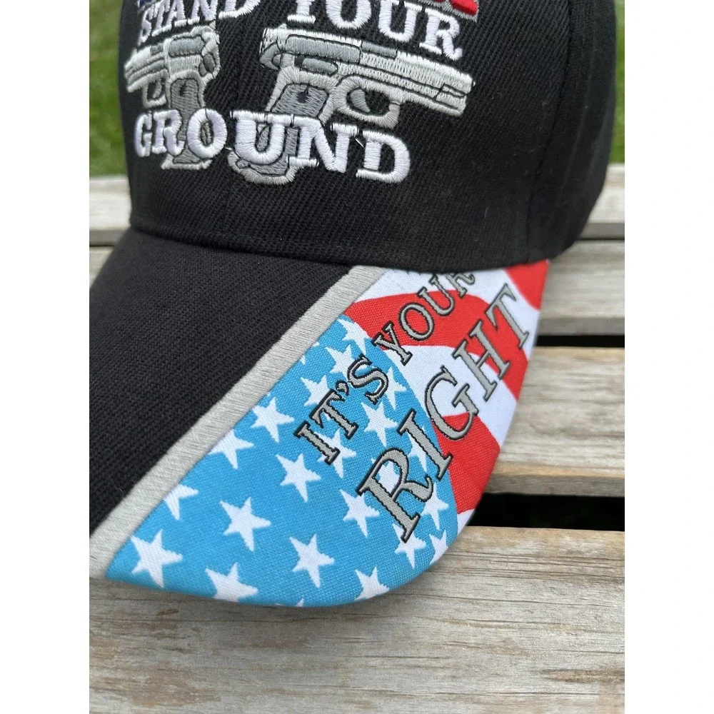 America Stand Your Ground Hat Cap Strap Back Patriotic USA Flag Embroidered Mens